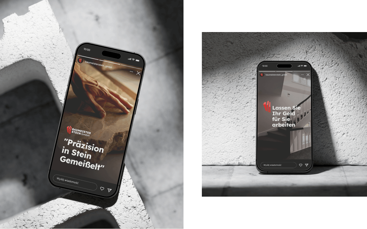 Instagram Stories Baumeister Stein na smartfonach – „Präzision in Stein gemeisselt”
