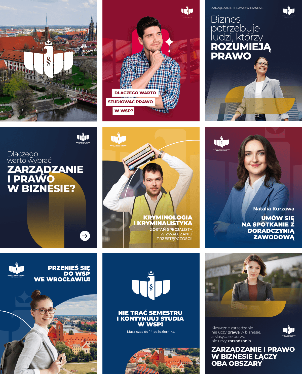 Wyższa Szkoła Prawa – a set of Meta Ads creatives in the recruitment campaign